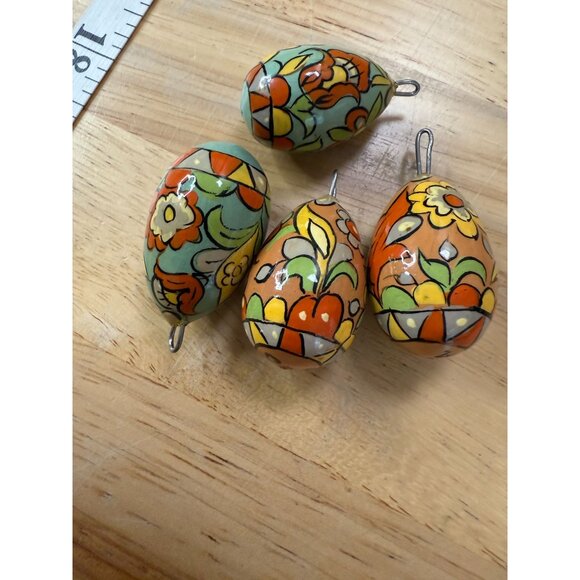 Hand Painted Floral Wooden Egg Ornaments/ Pendants/Cahrms Set Of 4 For Craft or - Picture 3 of 5